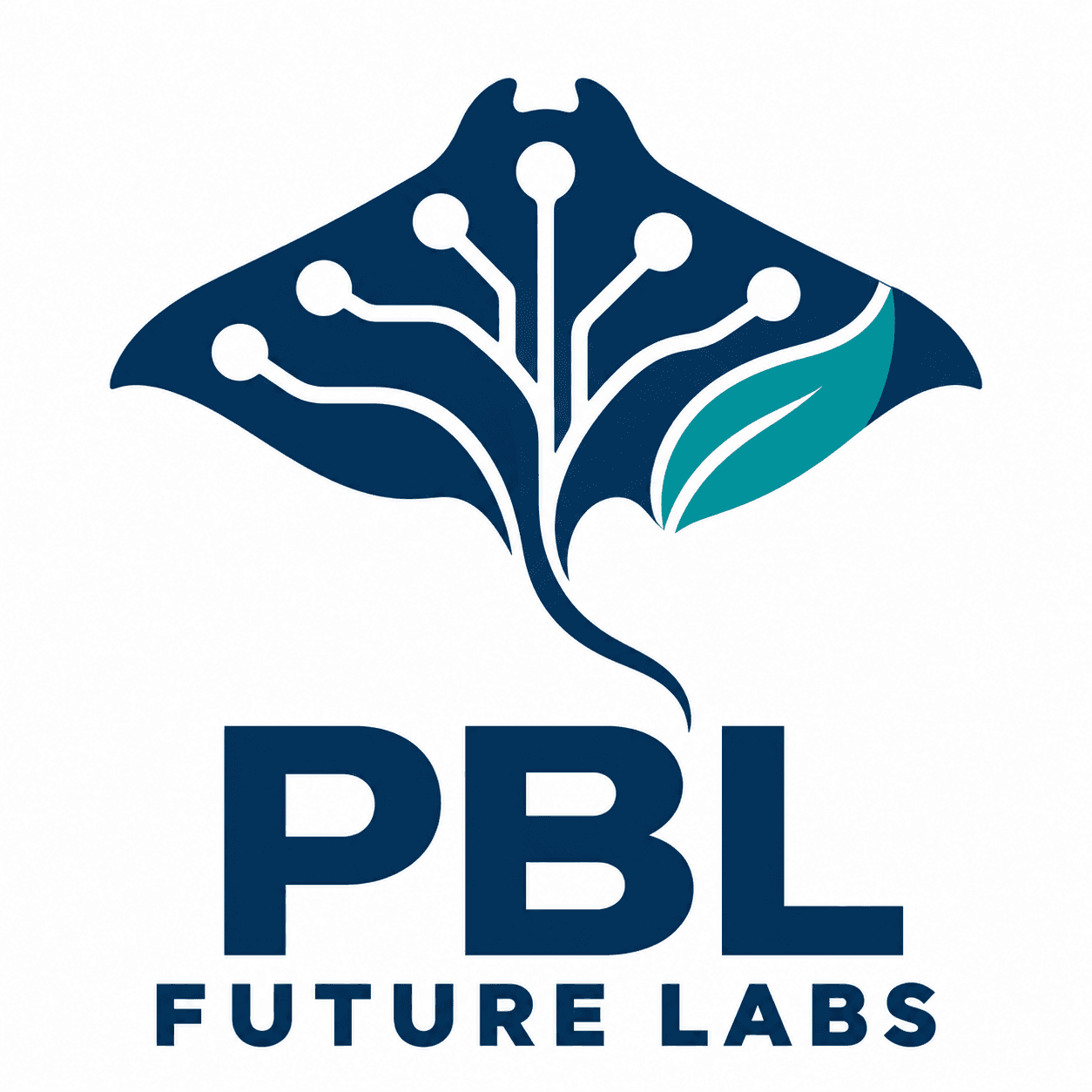 PBL Future Labs: a navy stingray with white circuit branches and a teal leaf